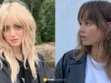 Dwie kobiety prezentują fryzurę wolf cut bez grzywki. Blond włosy falowane i brązowe, lekko pofalowane, z pasemkami.