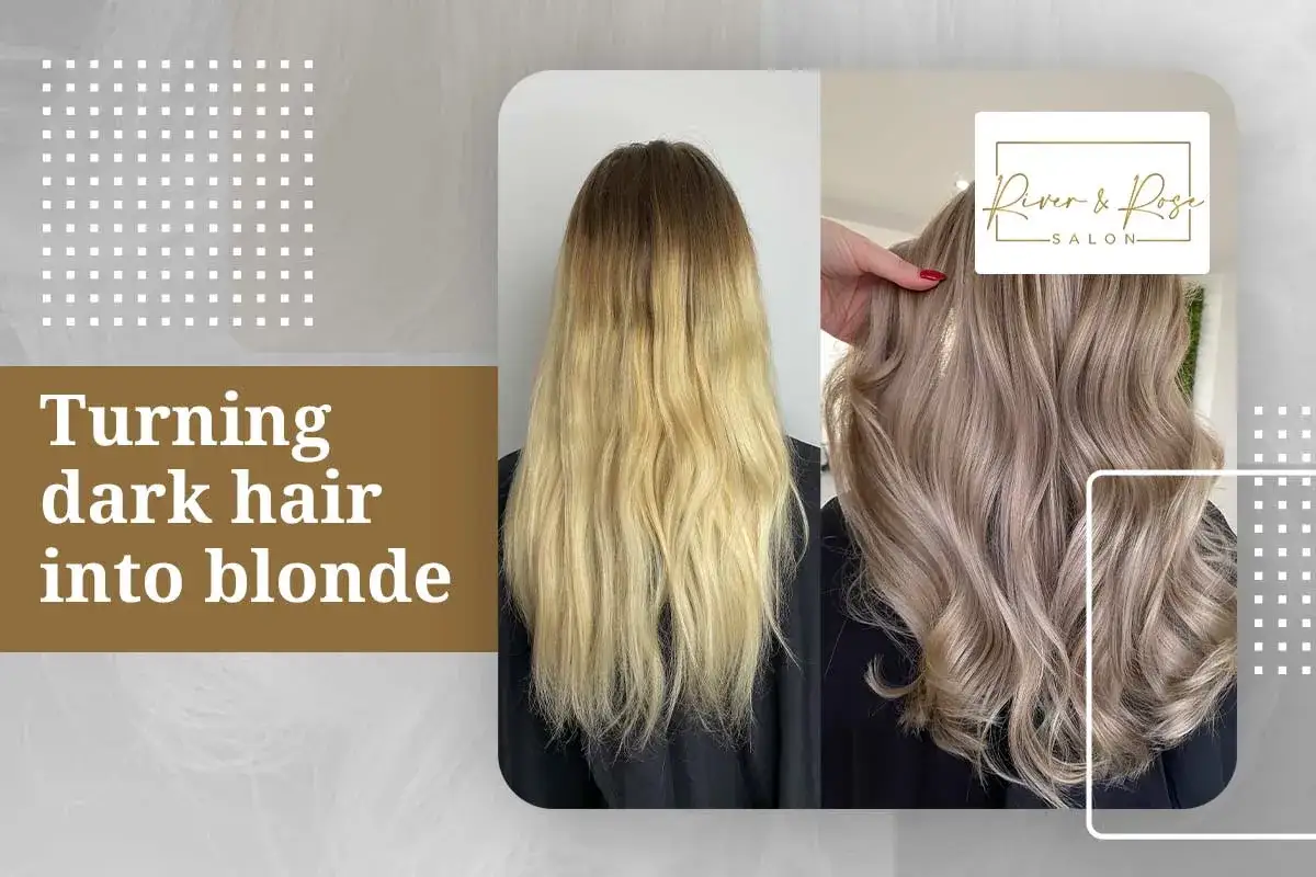 Przed i po: jak rozjaśnić ciemne włosy do pięknego blondu w salonie River & Rose.