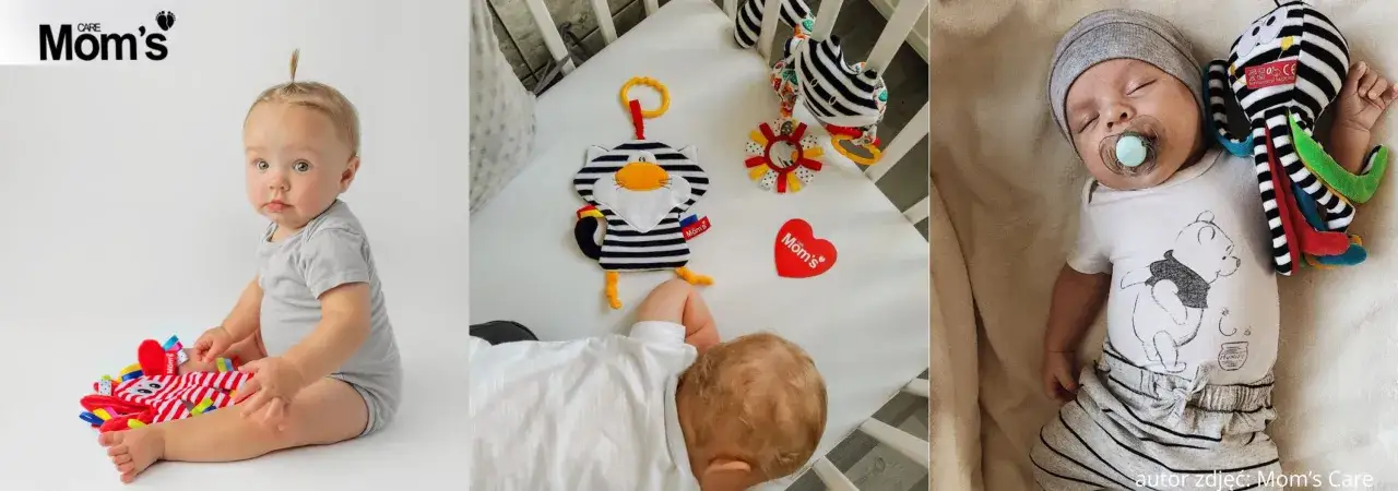 Maluch z zaciekawieniem odkrywa świat, kiedy dziecko widzi kolory. Zabawki kontrastowe zachęcają do poznawania.